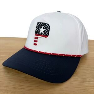 NEW Puma Pars and Stripes Golf Hat Mens ONE SIZE White Navy SNAPBACK Rope Cap